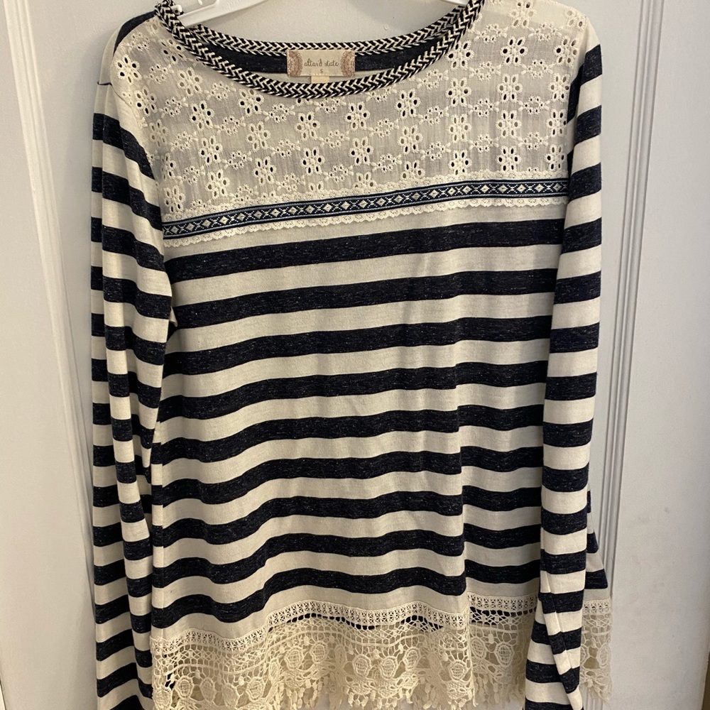 altar'd state navy and cream striped long sleeve